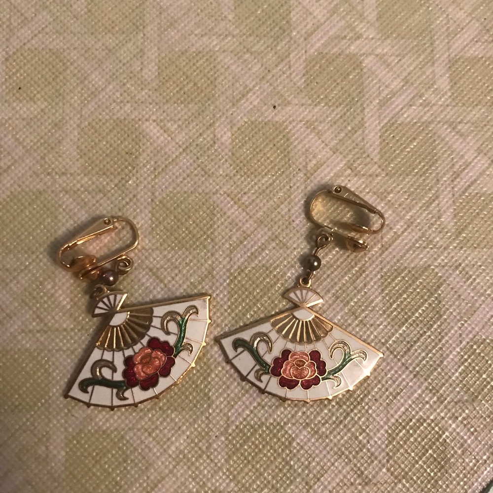 Clip on earrings, Japanese fan